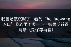 我当场就沉默了，看到“heiliaowang入口”我心里咯噔一下，结果反转得离谱（先保存再看）