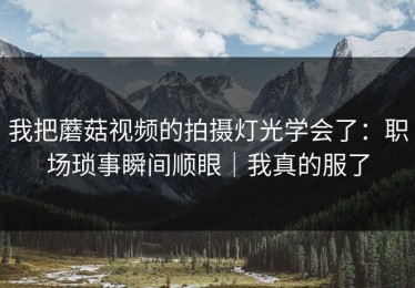 我把蘑菇视频的拍摄灯光学会了：职场琐事瞬间顺眼｜我真的服了