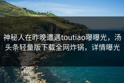 神秘人在昨晚遭遇toutiao曝曝光，汤头条轻量版下载全网炸锅，详情曝光