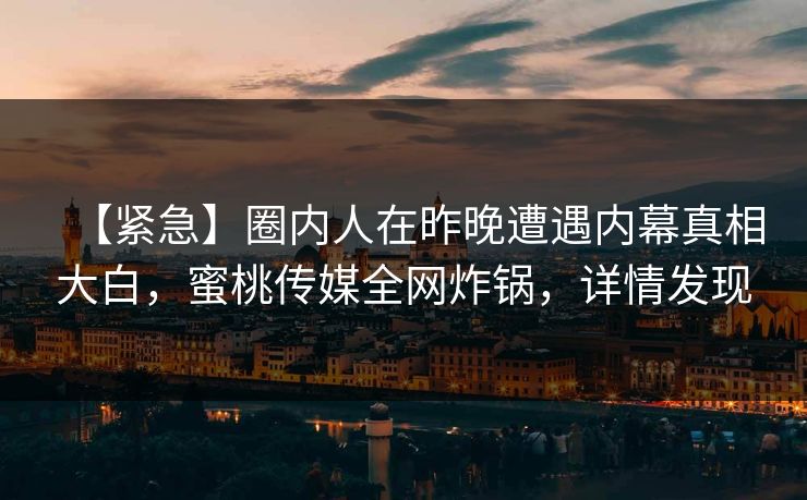 【紧急】圈内人在昨晚遭遇内幕真相大白，蜜桃传媒全网炸锅，详情发现