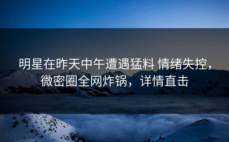 明星在昨天中午遭遇猛料 情绪失控，微密圈全网炸锅，详情直击